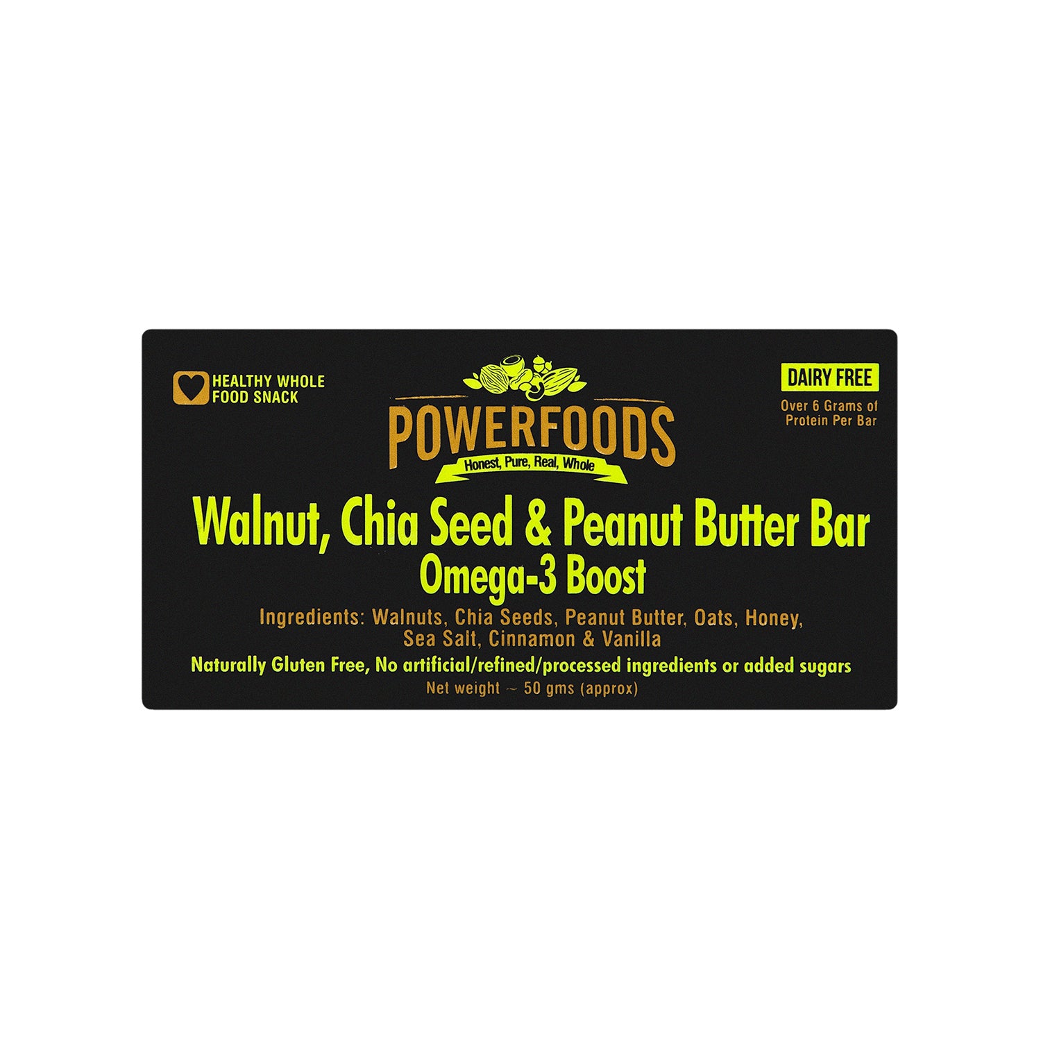 Walnut, Chia Seed & Peanut Butter Bar Omega-3 Boost (50 Grams Approx)